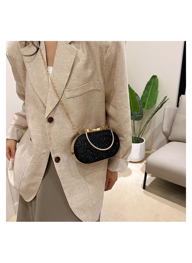 Oval Sequin Bowknot Crossbody Bag, Pleated Glitter Shiny Ellipse Dinner Handbag, Women's Hard Shell Shoulder Purse Tote - Image 3