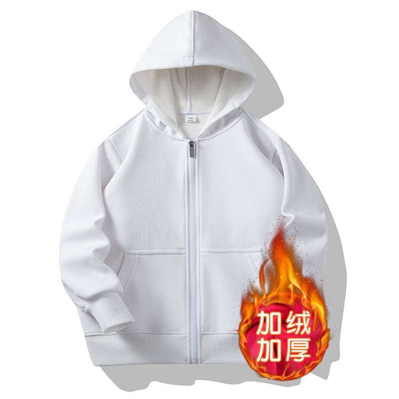 Children'S Velvet Thickened Zipper Sweater Cotton Hooded Cardigan Long Sleeve Jacket Activity Clothes Class Clothes Custom Logo - Image 1