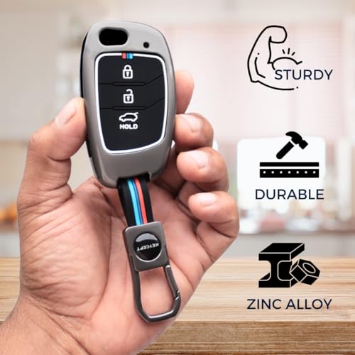 KEYCEPT Metal Alloy Key Cover for Hyun-dai Aura | Venue | Creta | Exter | i20 Active| Grand i10 Nios | Xcent 3B Flip Key. (Short Keychain). - Image 4