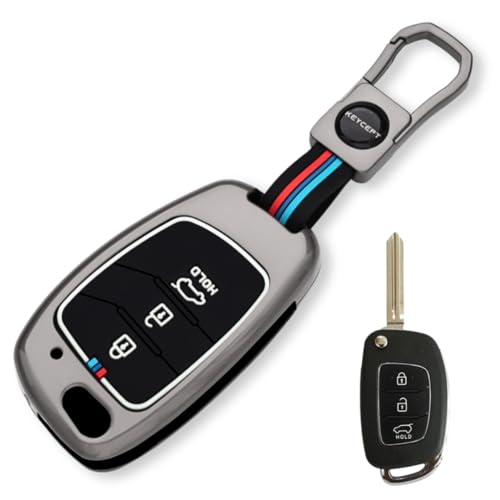 KEYCEPT Metal Alloy Key Cover for Hyun-dai Aura | Venue | Creta | Exter | i20 Active| Grand i10 Nios | Xcent 3B Flip Key. (Short Keychain). - Image 1