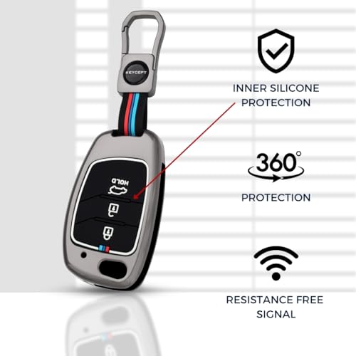 KEYCEPT Metal Alloy Key Cover for Hyun-dai Aura | Venue | Creta | Exter | i20 Active| Grand i10 Nios | Xcent 3B Flip Key. (Short Keychain). - Image 5
