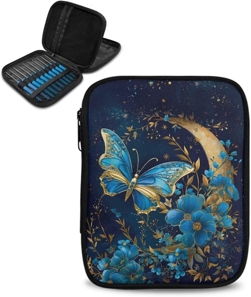 Vanideaoty Moon Butterfly Crochet Hook Case - Portable Storage With Web Pockets for Knitting Needles and Supplies - Image 1