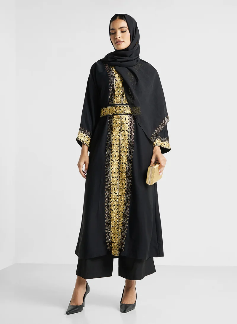 Arabian Closet  Embroidered Open Abaya Wih Belt for Women | Best Price UAE