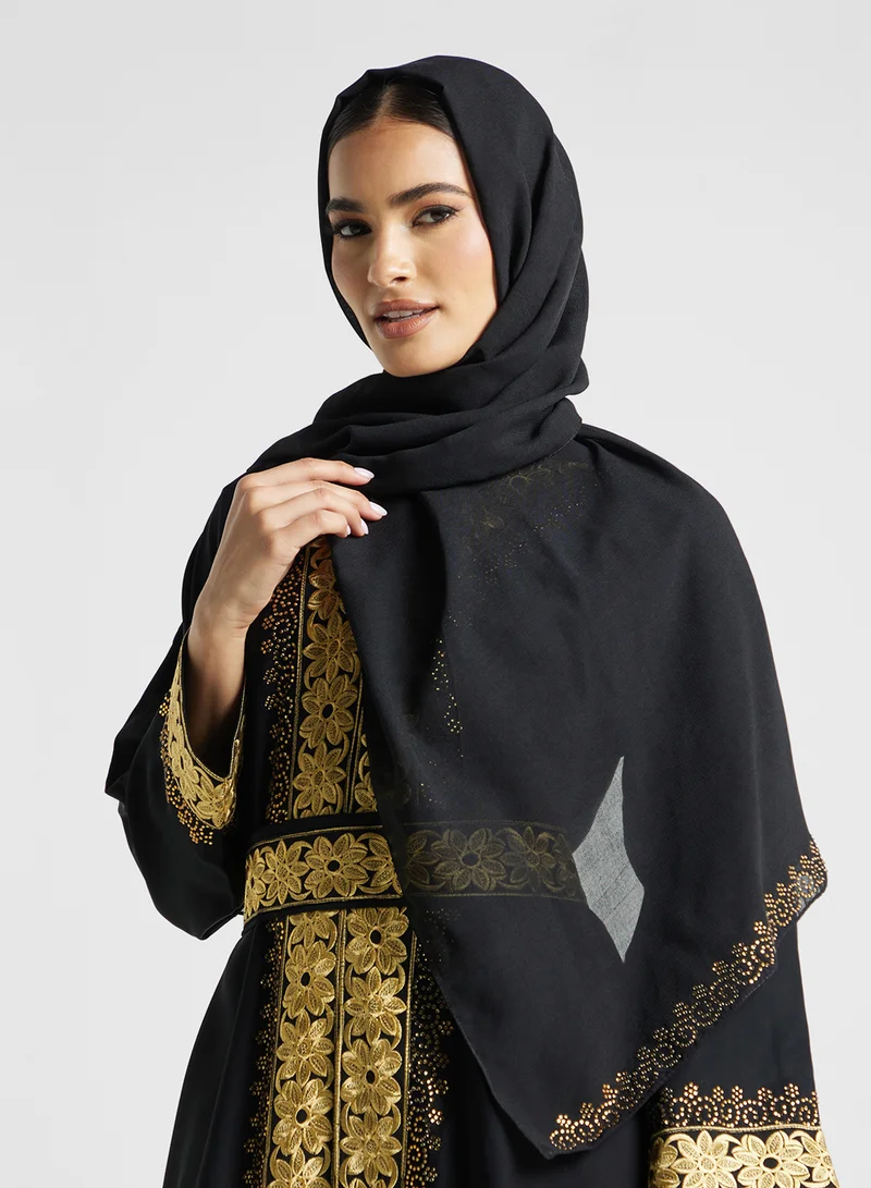 Arabian Closet  Embroidered Open Abaya Wih Belt for Women | Best Price UAE