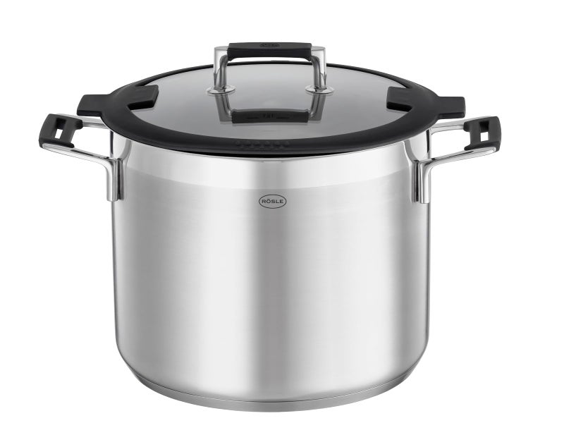 Rosle 91963 Silence Pro Stainless Steel High Casserole Cooking Pot with Insulated Handles  Lid 24 cm  95 in Silver