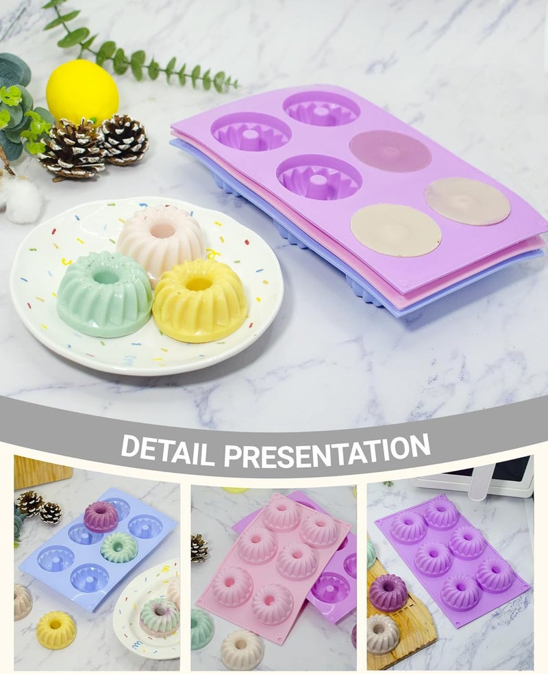 SmartKitch LGQUK Jello Molds 3pcs Silicone Fluted Tube Cake Pans, 6Cavity Heritage Bundtlette Cake Silicone Mold for Baking Non Stick Fancy Molds (Purple+Blue+Pink, Fluted Tube) - Image 3