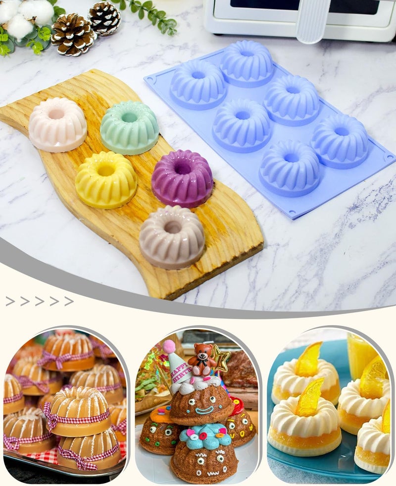 SmartKitch LGQUK Jello Molds 3pcs Silicone Fluted Tube Cake Pans, 6Cavity Heritage Bundtlette Cake Silicone Mold for Baking Non Stick Fancy Molds (Purple+Blue+Pink, Fluted Tube) - Image 5