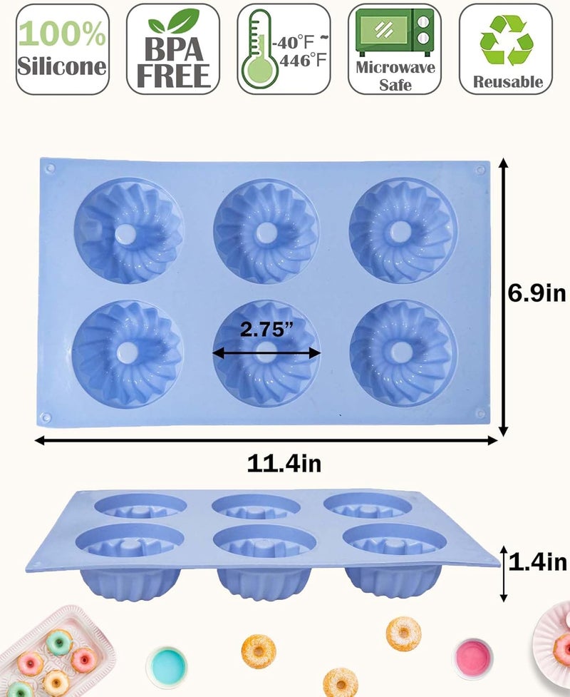 SmartKitch LGQUK Jello Molds 3pcs Silicone Fluted Tube Cake Pans, 6Cavity Heritage Bundtlette Cake Silicone Mold for Baking Non Stick Fancy Molds (Purple+Blue+Pink, Fluted Tube) - Image 2