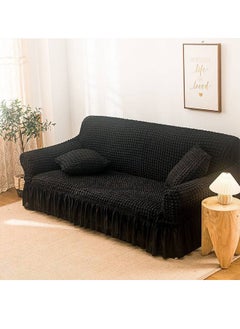 Arabest Sofa Slipcover One Piece Easy Fit Stretch Couch Cover with Skirt Durable Washable High Elastic Stretchable Universal Furniture Protector (Black, 2 Seats)  - Image 3