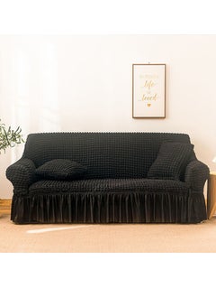 Arabest Sofa Slipcover One Piece Easy Fit Stretch Couch Cover with Skirt Durable Washable High Elastic Stretchable Universal Furniture Protector (Black, 2 Seats)  - Image 2