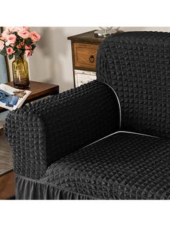 Arabest Sofa Slipcover One Piece Easy Fit Stretch Couch Cover with Skirt Durable Washable High Elastic Stretchable Universal Furniture Protector (Black, 2 Seats)  - Image 5