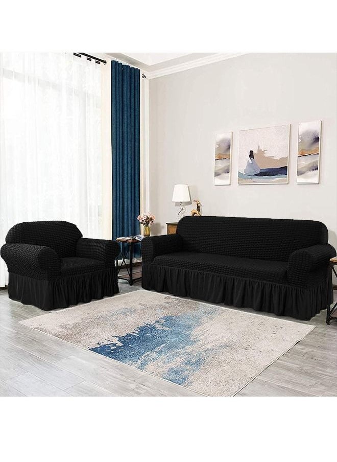 Sofa Slipcover One Piece Easy Fit Stretch Couch Cover with Skirt Durable Washable High Elastic Stretchable Universal Furniture Protector (Black, 2 Seats) - pzsku/Z3D49A0FFEB7C2006BAA1Z/45/_/1688701946/7bc3032f-910a-44d1-b924-c551de79646f