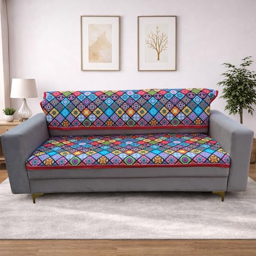 Homerz Premium Sofa Panel with Digital Prints, Antislip Backing, Super Soft Velvety Fabric Sheets Liners Kitchen (Mandala, 5 (3+2) Seater with Back) - Image 2