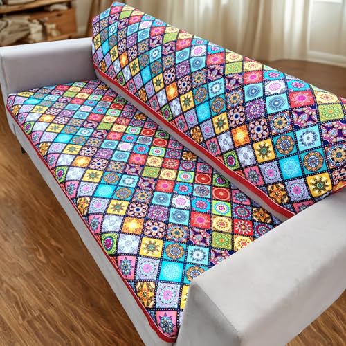 Homerz Premium Sofa Panel with Digital Prints, Antislip Backing, Super Soft Velvety Fabric Sheets Liners Kitchen (Mandala, 5 (3+2) Seater with Back) - Image 5