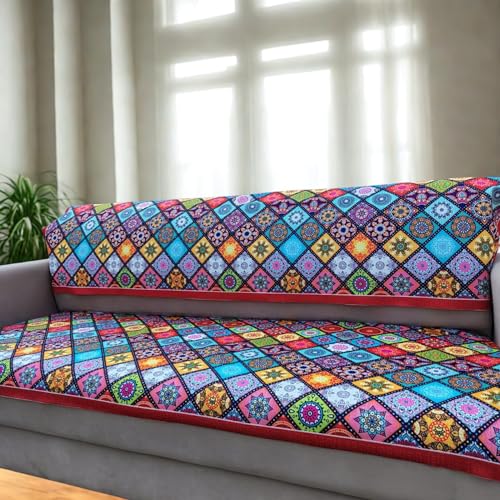 Homerz Premium Sofa Panel with Digital Prints, Antislip Backing, Super Soft Velvety Fabric Sheets Liners Kitchen (Mandala, 5 (3+2) Seater with Back) - Image 1