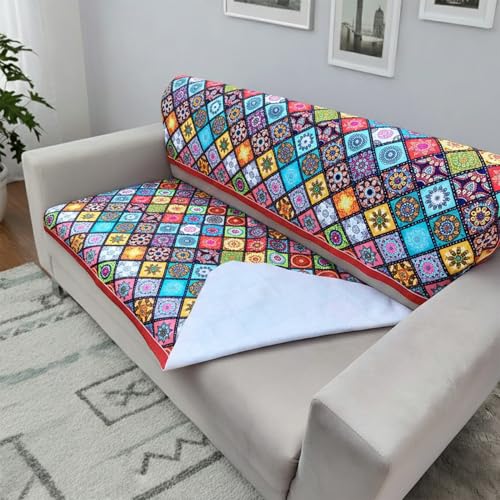 Homerz Premium Sofa Panel with Digital Prints, Antislip Backing, Super Soft Velvety Fabric Sheets Liners Kitchen (Mandala, 5 (3+2) Seater with Back) - Image 3