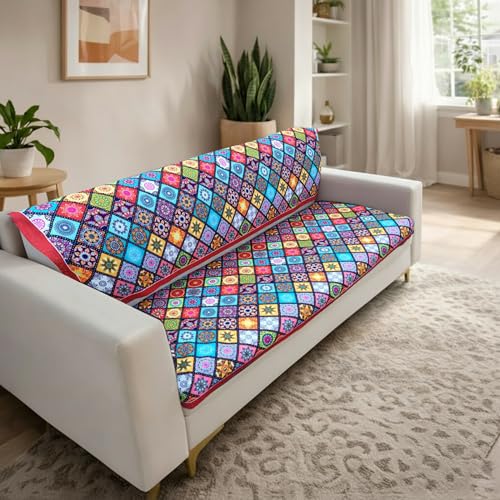 Homerz Premium Sofa Panel with Digital Prints, Antislip Backing, Super Soft Velvety Fabric Sheets Liners Kitchen (Mandala, 5 (3+2) Seater with Back) - Image 4