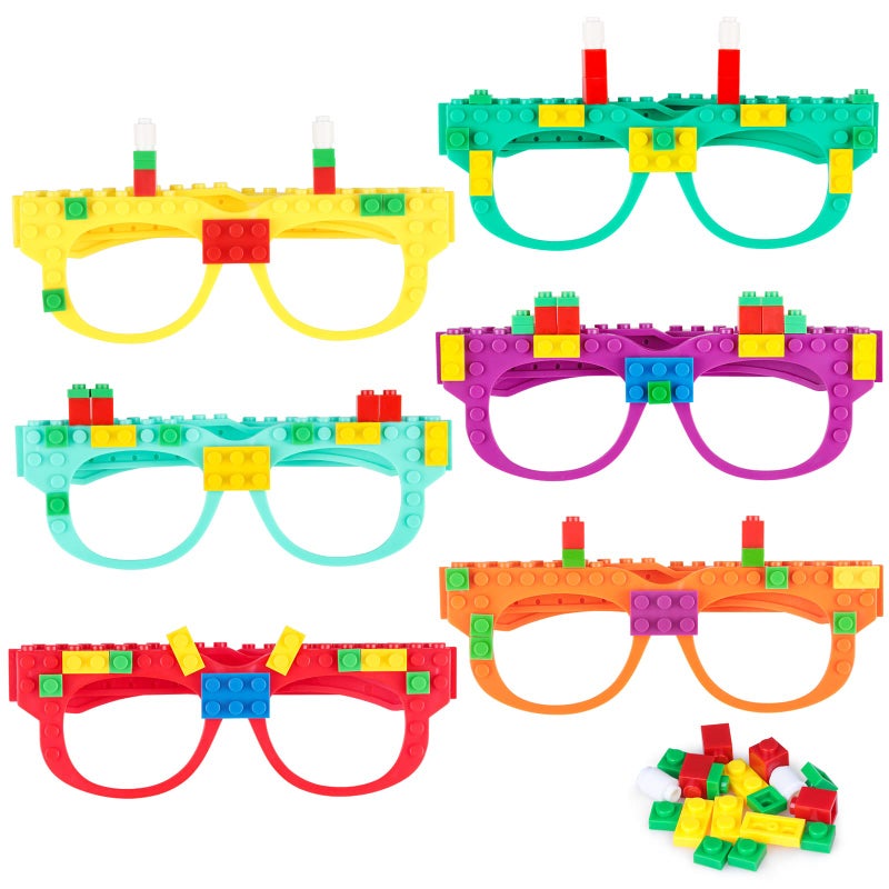 Hxezoc 12 Pcs DIY Building Bricks Glasses Building Blocks Games for Kids Creative Building Block Glasses Party Favors Carnival Birthday Party Games Supplies - Image 2