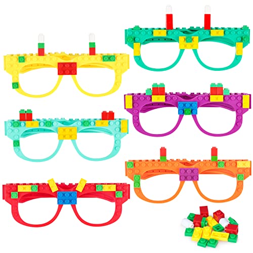 Hxezoc 12 Pcs DIY Building Bricks Glasses Building Blocks Games for Kids Creative Building Block Glasses Party Favors Carnival Birthday Party Games Supplies - Image 1
