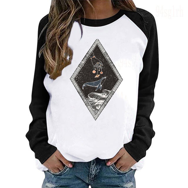 Casual 2022 New Loose Solid Color Long-sleeve Womens Tee Flower ball