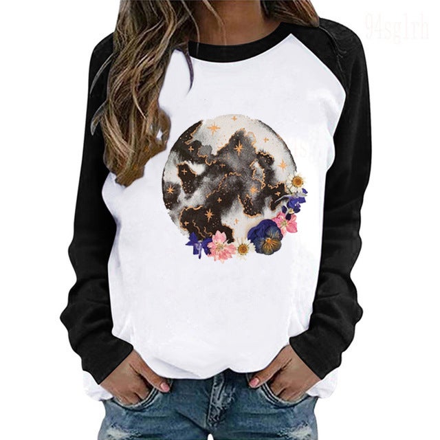 Casual 2022 New Loose Solid Color Long-sleeve Womens Tee Flower ball