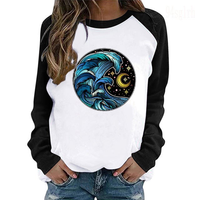 Casual 2022 New Loose Solid Color Long-sleeve Womens Tee Flower ball