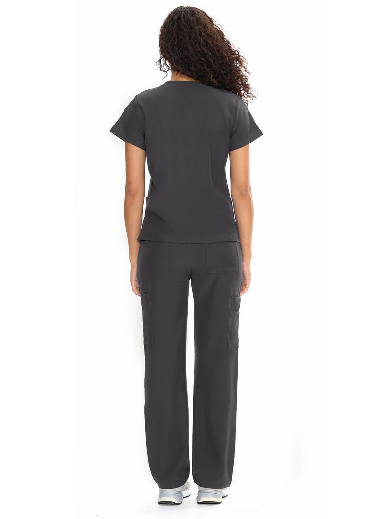 COZYFIT Scrubs for Women Set Medical Uniform - V-Neck Top & Straight Leg Pants with 9 Pockets, Unisex Workwear COZY SCRUBS, Dark Grey, 2XL - Image 2