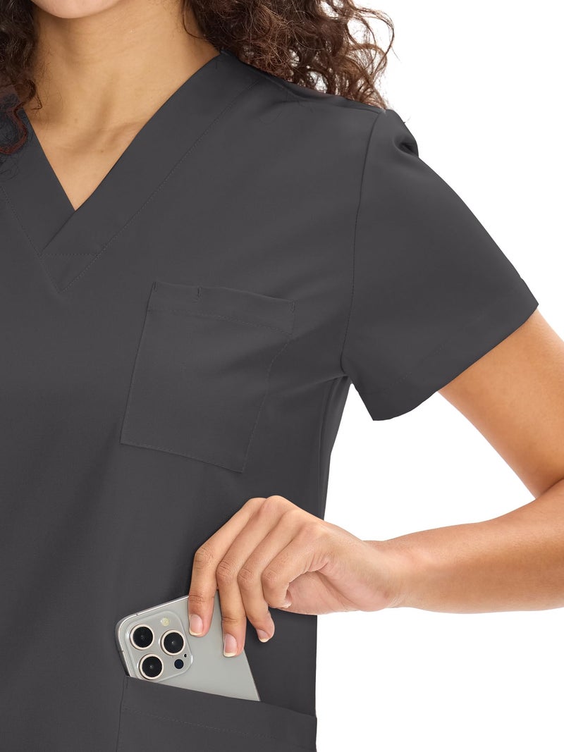 COZYFIT Scrubs for Women Set Medical Uniform - V-Neck Top & Straight Leg Pants with 9 Pockets, Unisex Workwear COZY SCRUBS, Dark Grey, 2XL - Image 4