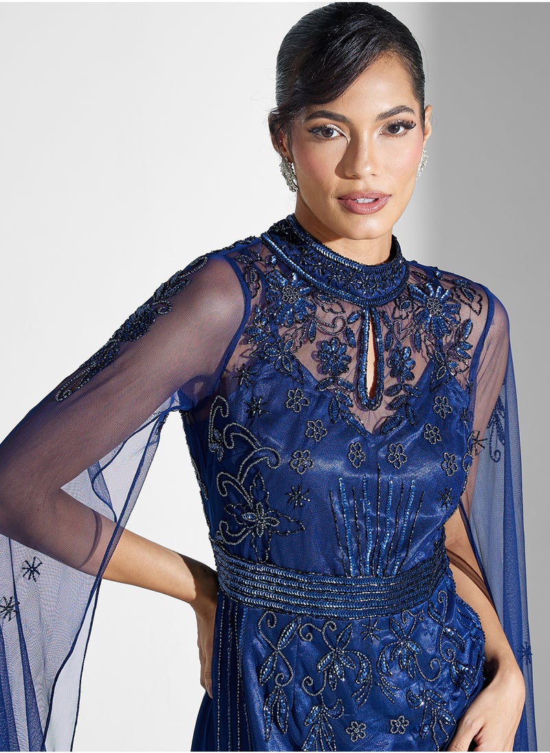 Frock and Frill - Embellished Maxi Dress With Cape Sleeves - Image 1