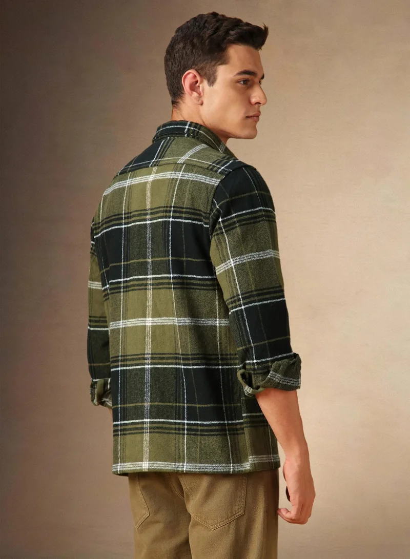 Dennis Lingo Men's Olive 100% Cotton Checkered Shirt