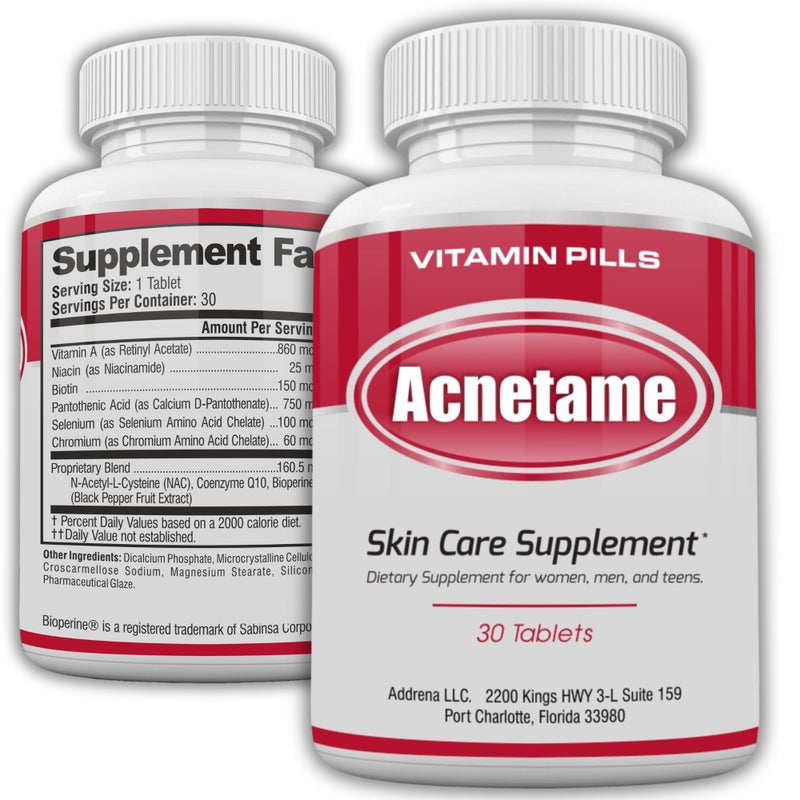 Acnetame Acne Pills 30 Day- Supplements for Acne Vitamin Treatment- Tablets to Clear Oily Skin for Women, Men, Teens, and Adults - Image 1