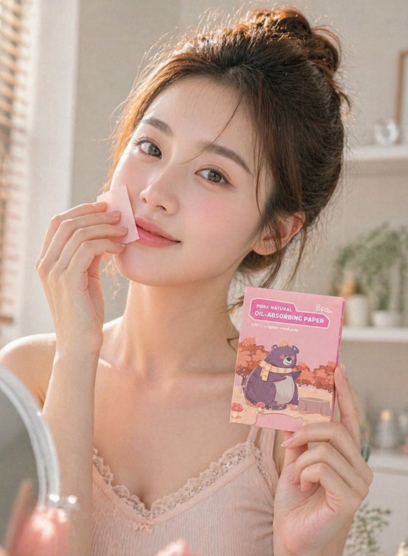 Bear-shaped oil-absorbing wipes for the face - Instant removal of oil and shine - Lightweight and easy to use - (100 pieces inside the pack) - Image 4