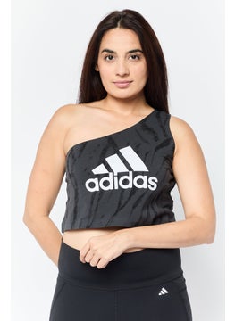 Women Sportswear Fit One Shoulder Sleeves Training Top, Black