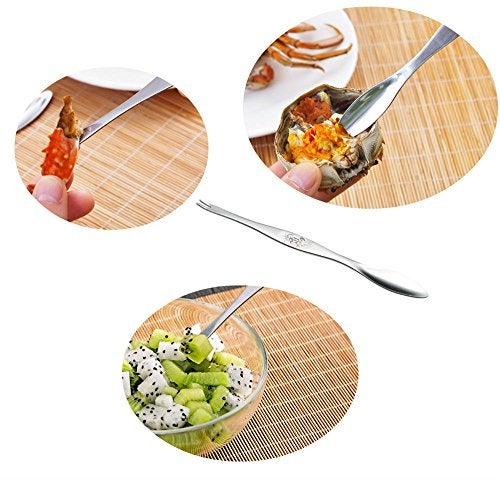 AKOAK 6 Pcs Seafood Tools,Double Headed 304 Stainless Steel Fork and Spoon for Crab and Lobster - Image 4