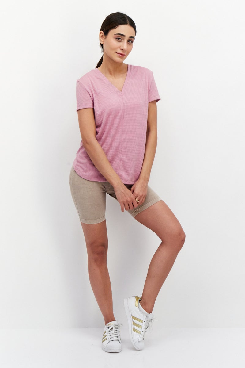 PUMA بلوزة نسائية بأكمام قصيرة على شكل حرف V، خارجية، بنفسجي - Image 4