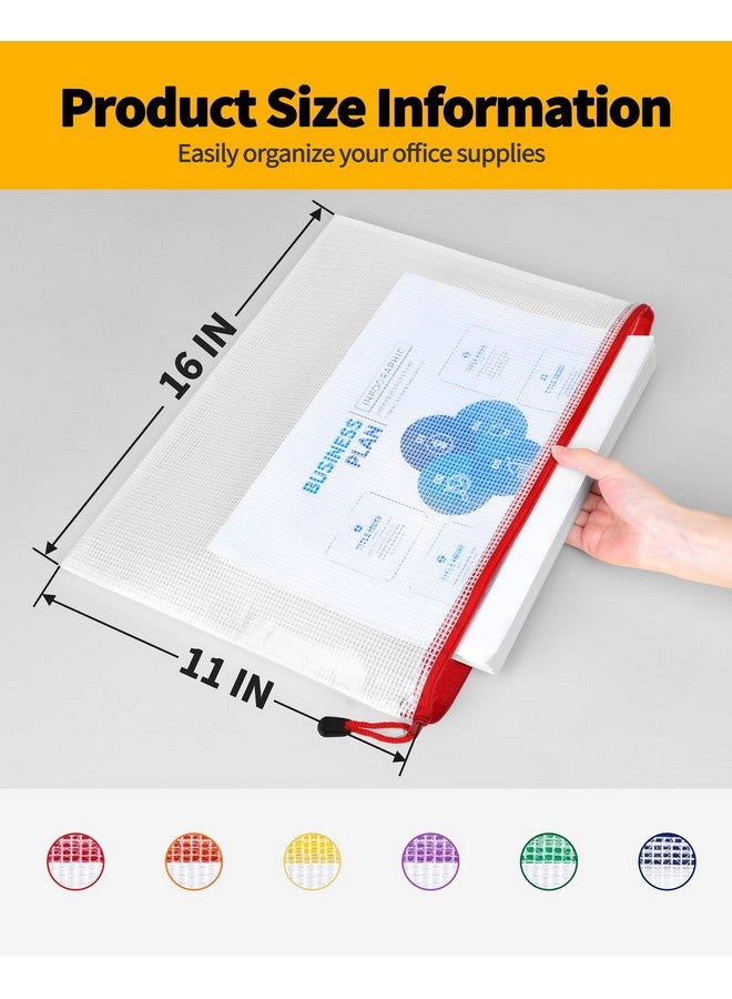 SUNEE 12Pcs Mesh Zipper Pouch 11X16, Large Storage Bags For Board Game & Puzzle Organizing, Reusable Plastic Zip Organizer For Travel (A3, 6 Colors)  - Image 2