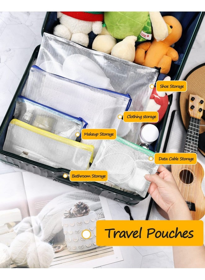 SUNEE 12Pcs Mesh Zipper Pouch 11X16, Large Storage Bags For Board Game & Puzzle Organizing, Reusable Plastic Zip Organizer For Travel (A3, 6 Colors)  - Image 4