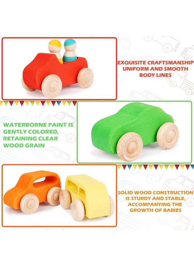 Agirlgle - Montessori Wooden Car Toys - 7 Rainbow Wooden Vehicle Set Toy For Toddlers And Babies 3 Wooden Peg Doll, Colorful Pretend Play Wooden Push Cars Development Toys And Infant Toys - Image 1