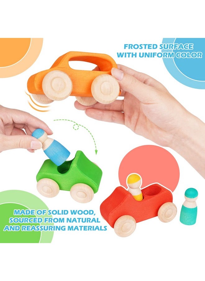 Agirlgle - Montessori Wooden Car Toys - 7 Rainbow Wooden Vehicle Set Toy For Toddlers And Babies 3 Wooden Peg Doll, Colorful Pretend Play Wooden Push Cars Development Toys And Infant Toys - Image 1