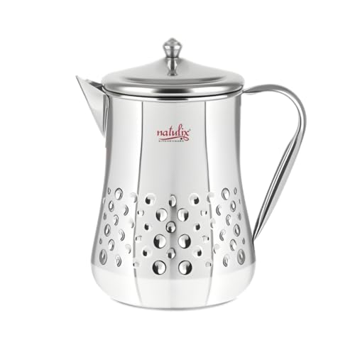 Natulix Stainless Steel Jug - 2 LTR, Durable & Elegant Beverage Jug for Serving Water, Juices, Lemonade and Other Drinks, Ideal for Daily Use, Parties & Special Occasions, Silver (Tulip Daimond) - Image 1