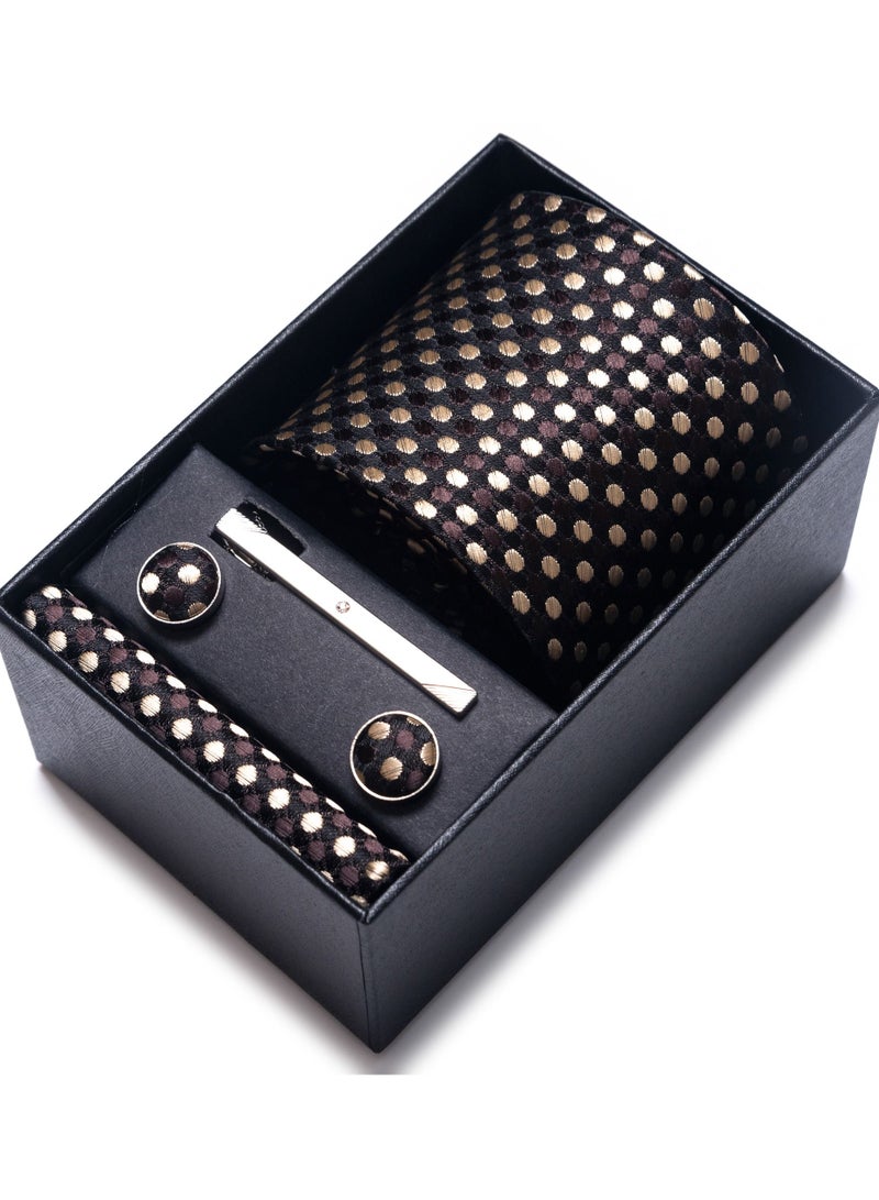 Men's Polka Dot Pattern Set with Pocket Square, Cufflinks & Tie Clip - Formal Tie with Handkerchief in Gift Box for Business, Wedding, Office, Parties & Corporate Gifting - Image 1