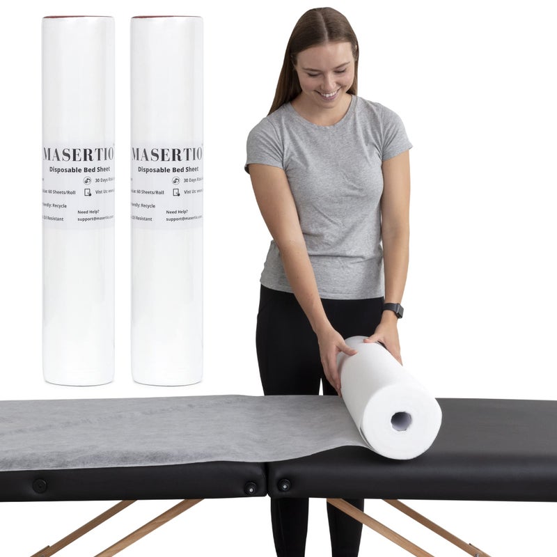 MASERTIO Disposable Massage Bed Cover  60 Sheets Per Roll Nonwoven Material  Ideal for Spa Tattoo Waxing  No Crinkle Table Sheets  315 x 71 Inches 2 Rolls