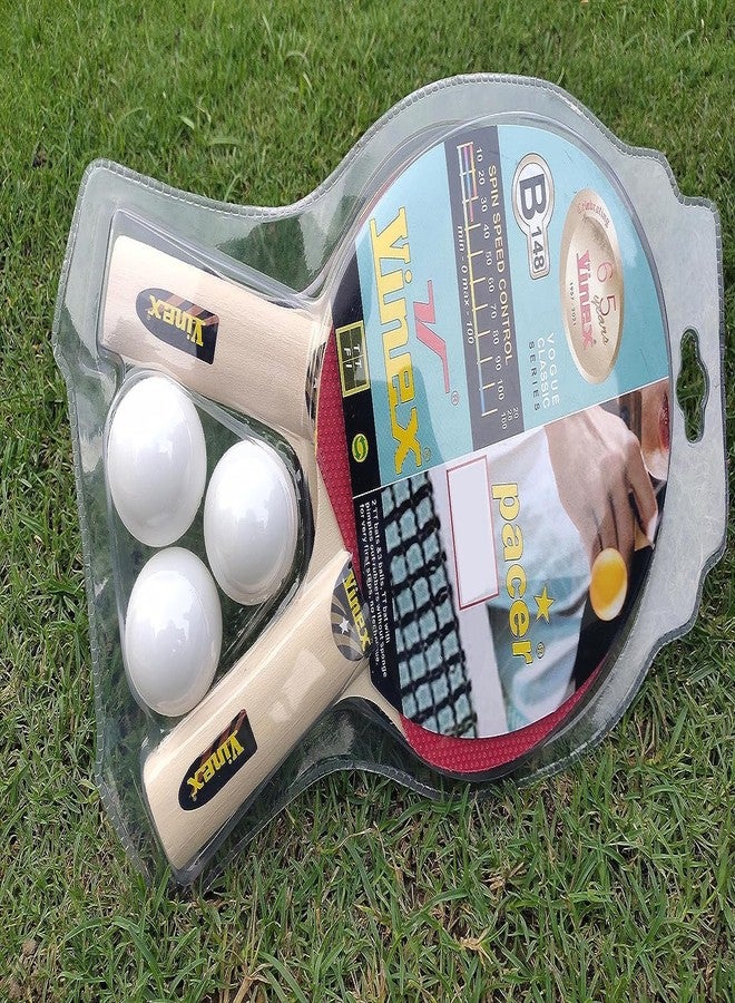 Vinex TT Bat/Ball Set - Pacer, Tennis Tennis Set Pack of 2 TT Racquets (1 Star) and 3 Pcs of TT Balls for Home Ping Pong Ball & Racket with Grip Table Tennis Playset - Image 2