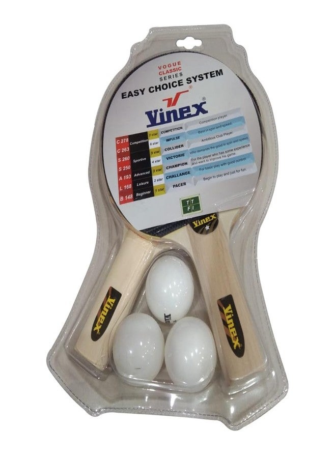 Vinex TT Bat/Ball Set - Pacer, Tennis Tennis Set Pack of 2 TT Racquets (1 Star) and 3 Pcs of TT Balls for Home Ping Pong Ball & Racket with Grip Table Tennis Playset - Image 1
