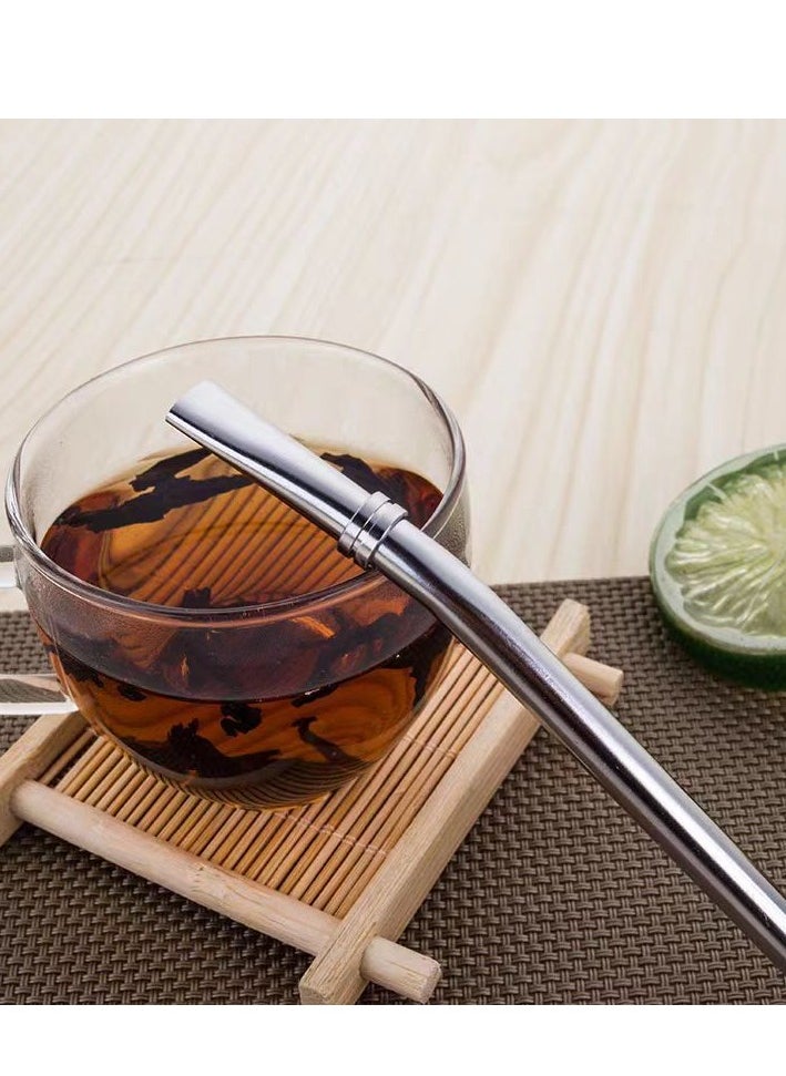 Generic - Straws with Strainer Spoon 2 pcs reusable stainless steel straws with 1 pc cleaning brush for Yerba Mate, Calabash Loose Leaf Tea (Silver) - Image 1