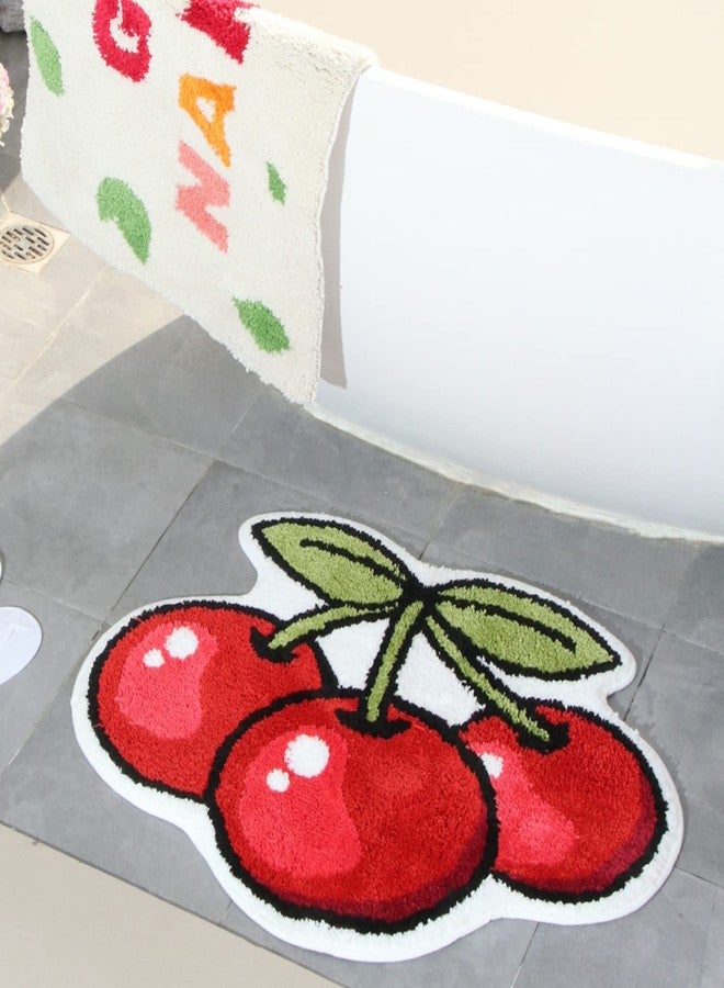 Seek4comfortable Cherry Shaped Microfiber Bath Mats - Cute Fruit Shaped Non Slip Bath Rugs & Shower Mats - Absorbent & Washable for Kids' Room & Bathroom - Image 1
