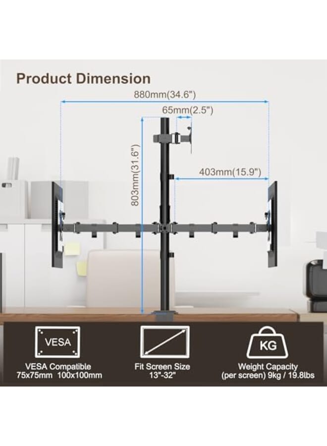 Triple Monitor Arm 30.5 Inch Tall Pole Triple Monitor Stand For 3 Monitors 13 Inch 32 Inch Height Adjustable Monitor Arm Desk Mount Max Load 19.8Lbs Per Screen 2 Mounting Options Vesa 75X75 100X100