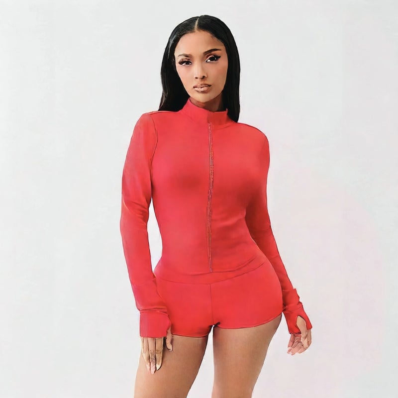 Dark Streetwear Women's Slim Fit Shorts Long Sleeve Set - Image 4