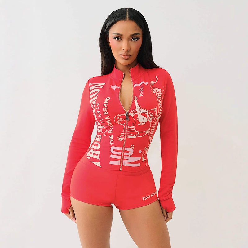 Dark Streetwear Women's Slim Fit Shorts Long Sleeve Set - Image 3
