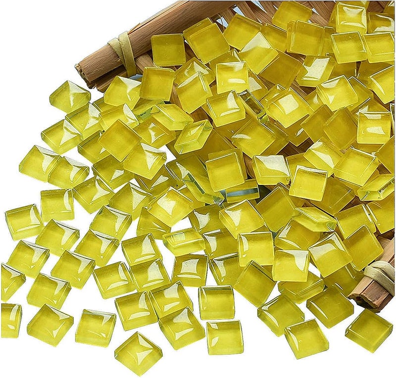 FAIRUO Mosaic Tiles Squares Dark Yellow Crystal Mosaic Glass Tile for Crafts Bulk DIY Picture Frames Handmade Jewelry Coasters Art Material Decoration,1x1cm,100 Pieces - Image 1